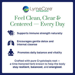 LymeCore Cryptolepis Root Extract label featuring non-GMO and allergen-free notes.