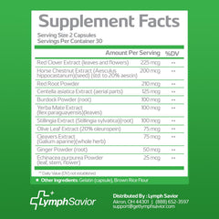 Lymph Savior capsule close-up highlighting botanical formula for lymphatic wellness