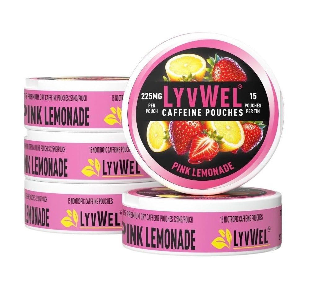 LyvWel pink lemonade energy pouches pack shot for convenient energy