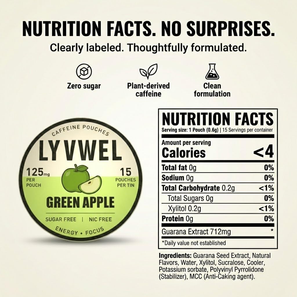 LyvWel nicotine-free and sugar-free formula for clean energy.
