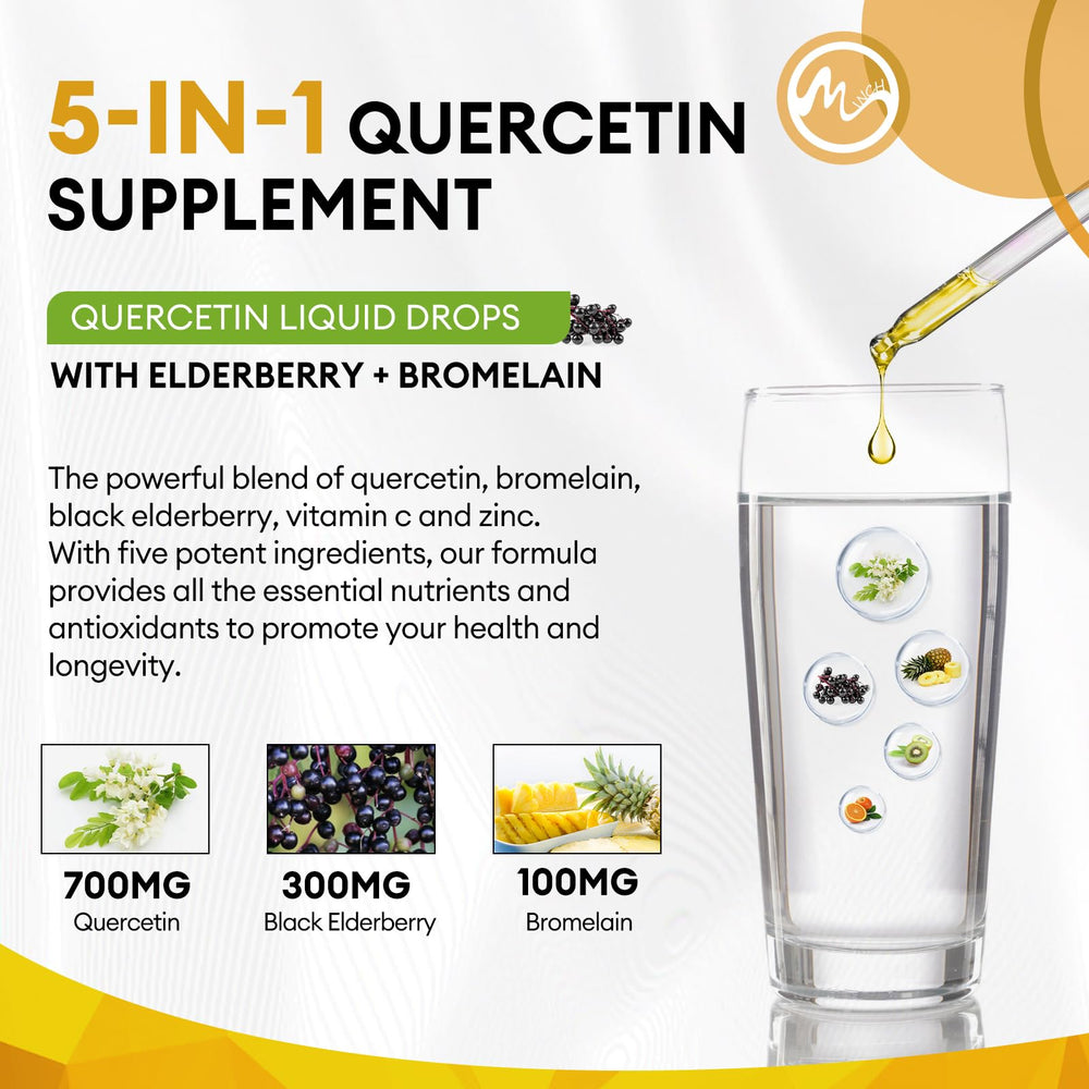 M inch Quercetin Liquid Drops dropper measuring 2 mL for adults
