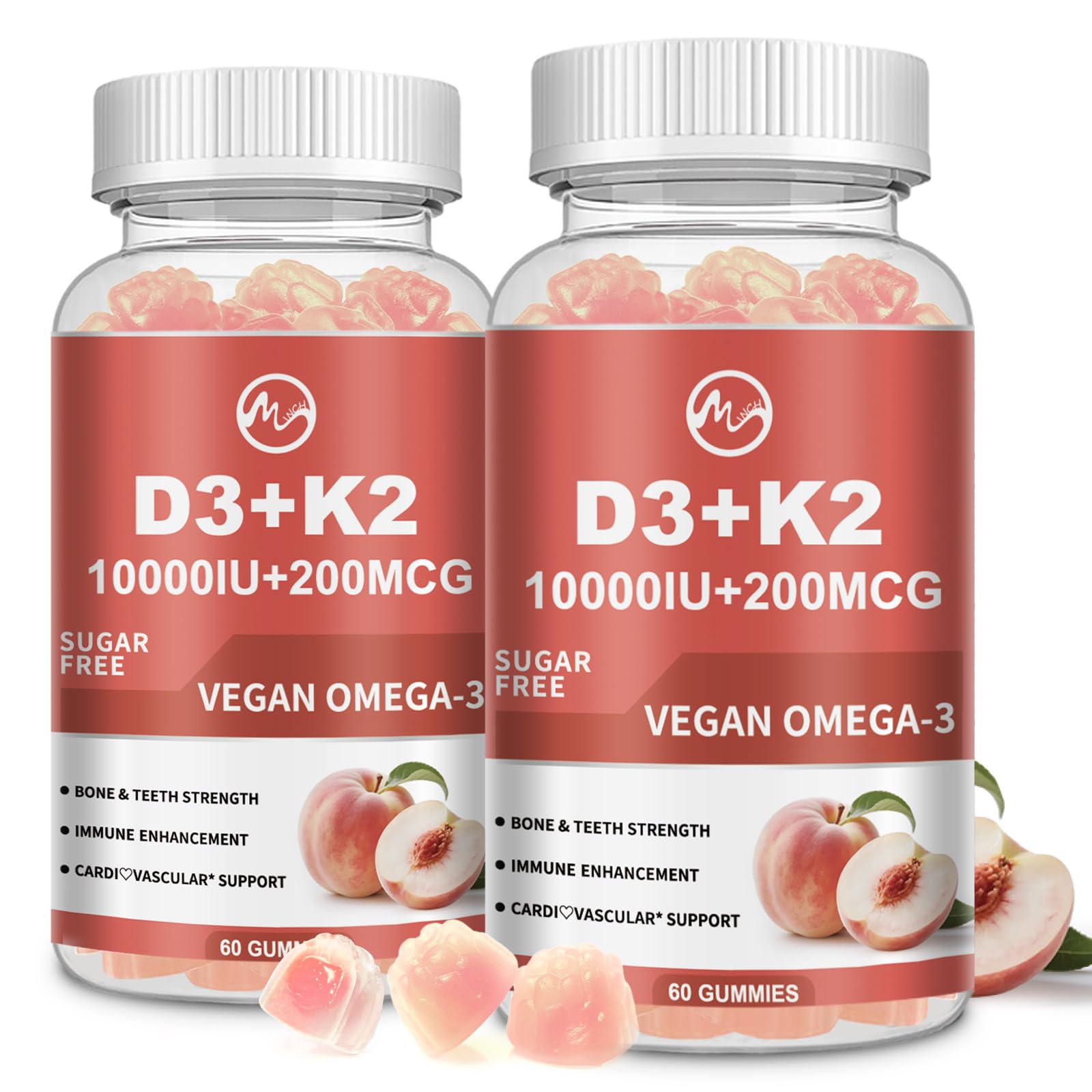 M inch Vitamin D3 K2 Gummies bottle front for easy bone wellness