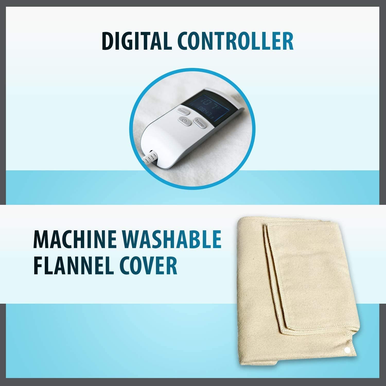 ThermoRelief washable flannel cover prevents skin saturation during use.