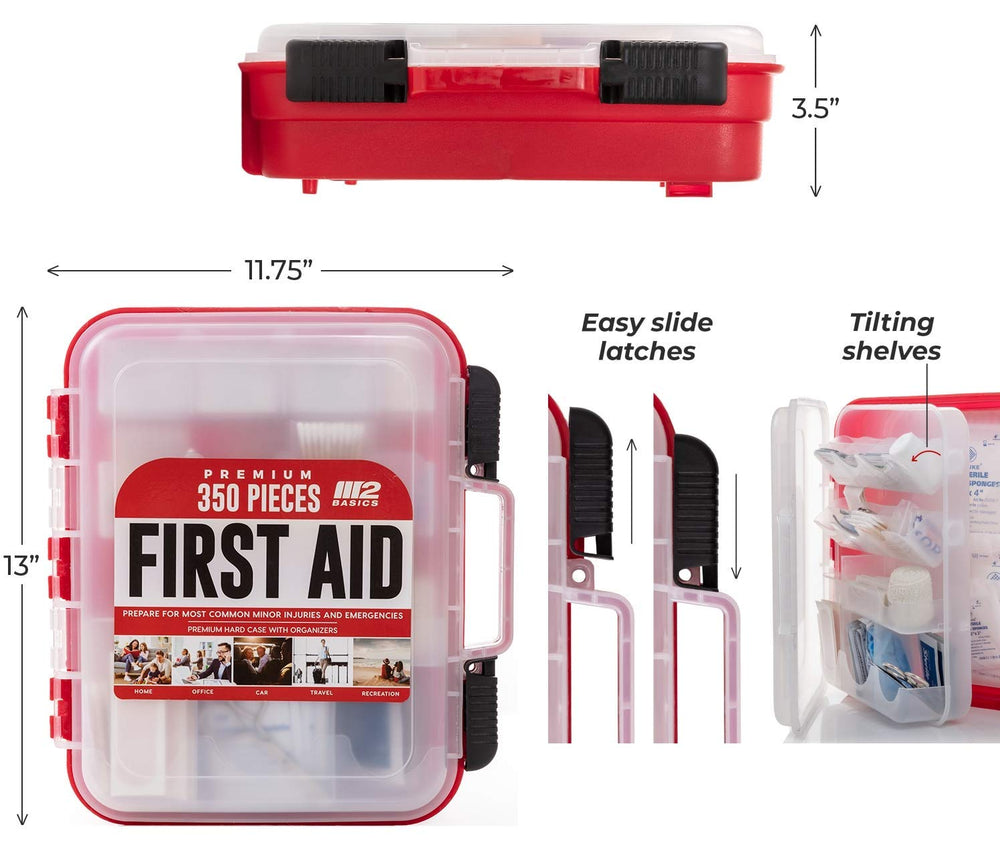 M2 BASICS emergency supplies with bandages, gauze, and antiseptic wipes for basic care