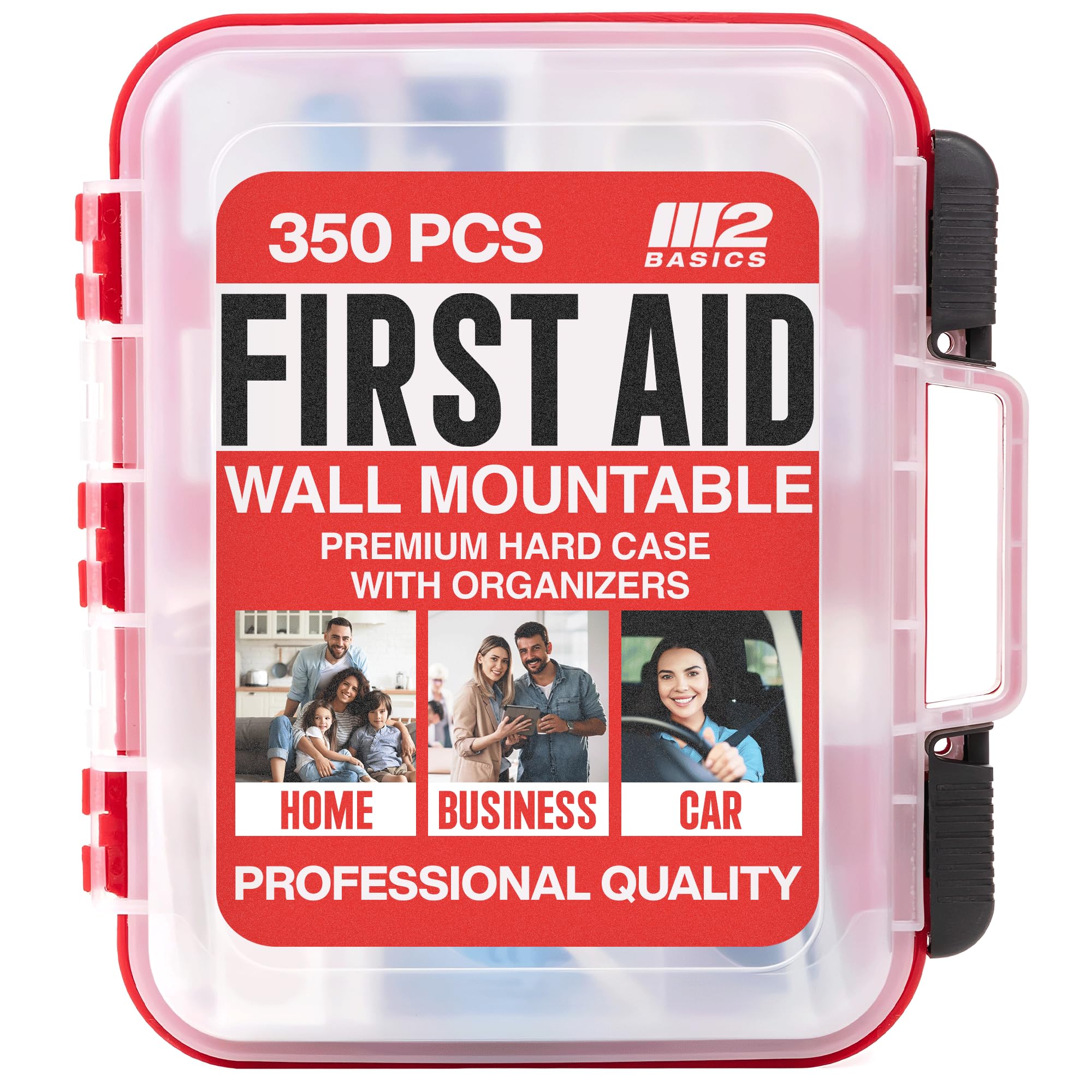 M2 BASICS professional 350-piece first aid kit wall-mountable hard case for rapid in-office response