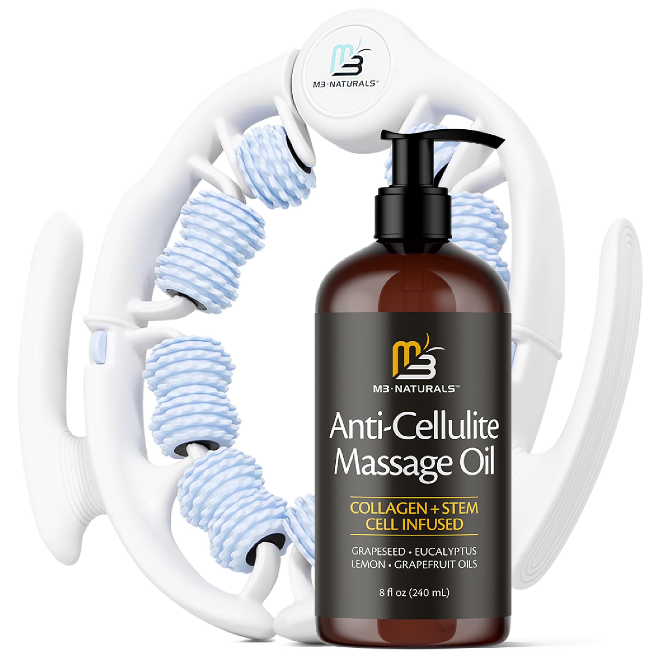 M3 Naturals anti-cellulite oil bottle for deep hydration and smoother skin