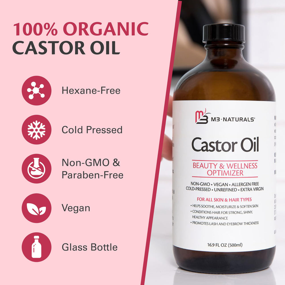 M3 Naturals castor oil eyebrow grooming for defined brows and nourishment.