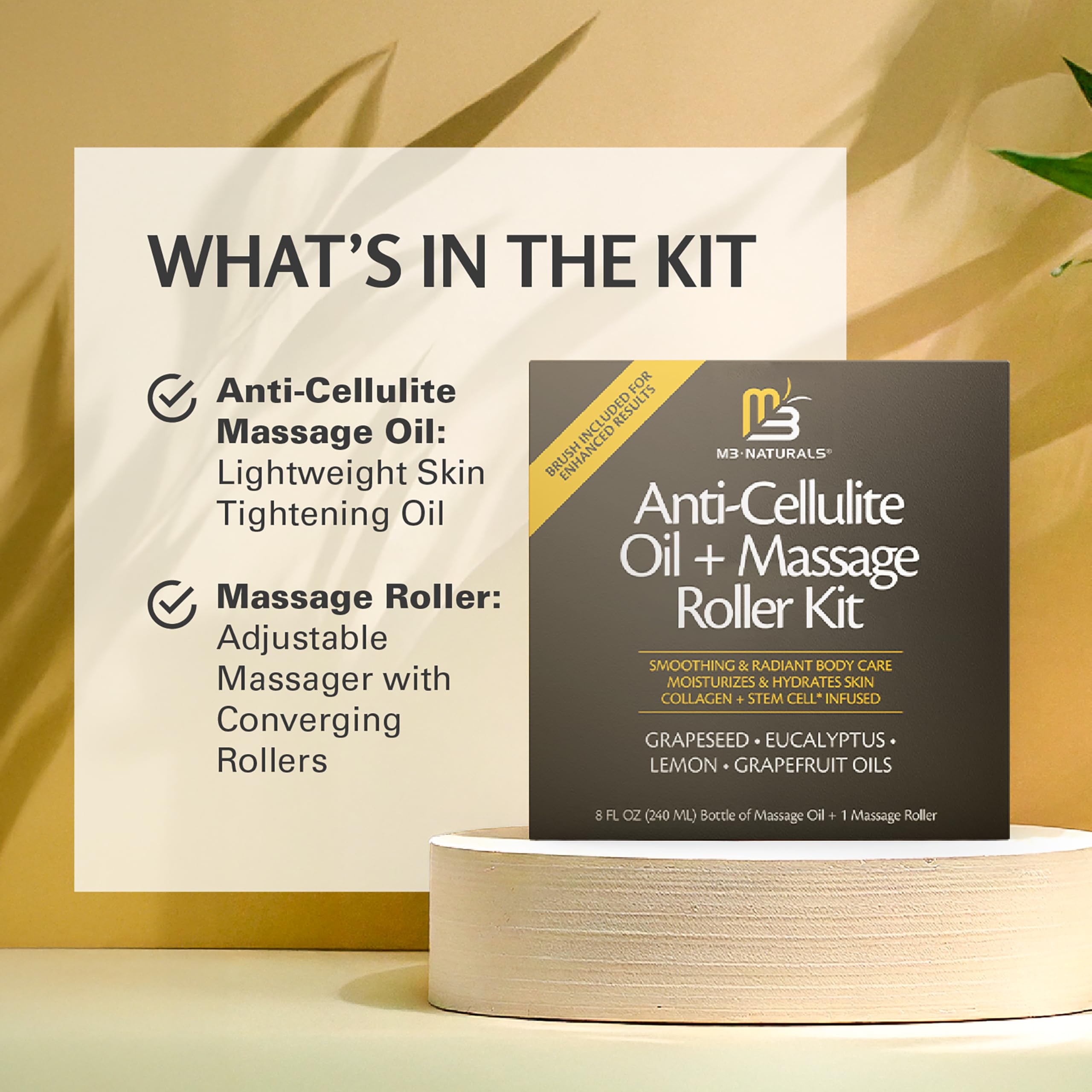 M3 Naturals cellulite roller with grip handles used on thighs and glutes