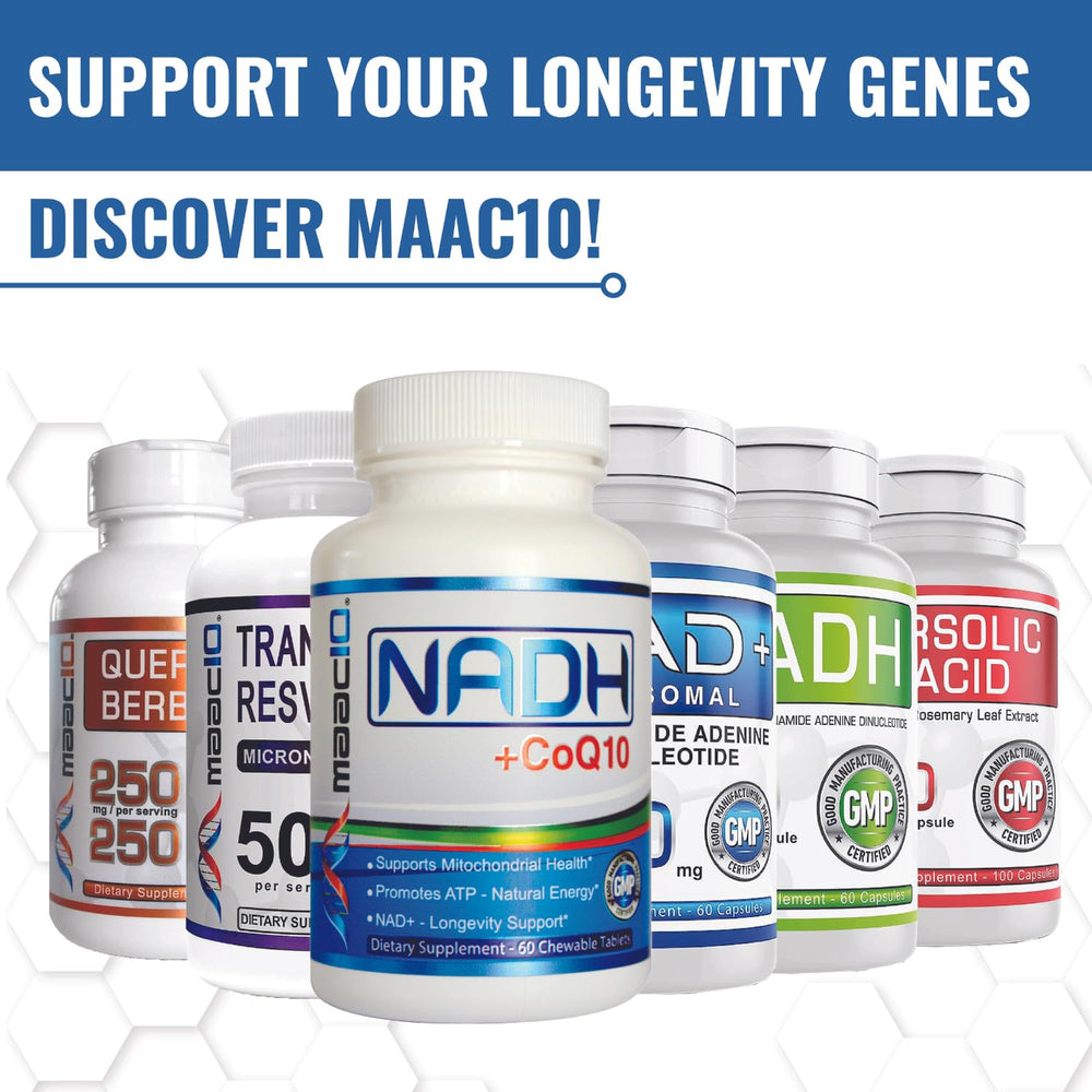 MAAC10 NAD capsules in hand imply on-the-go support.