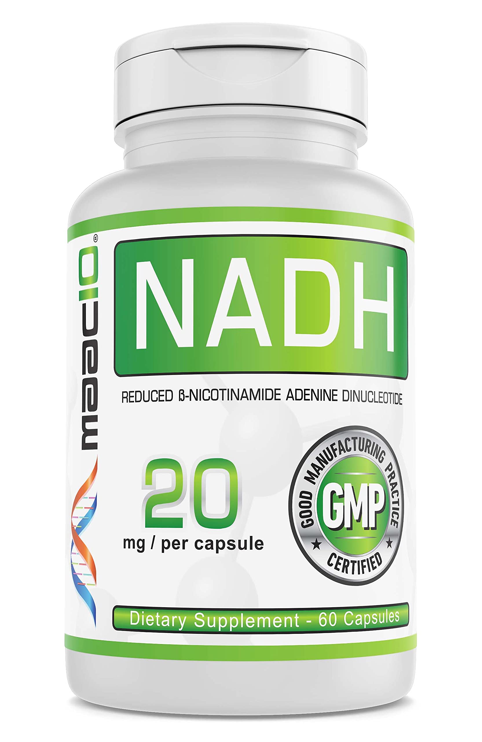MAAC10 NADH bottle front showing premium energy supplement for daily wellness.