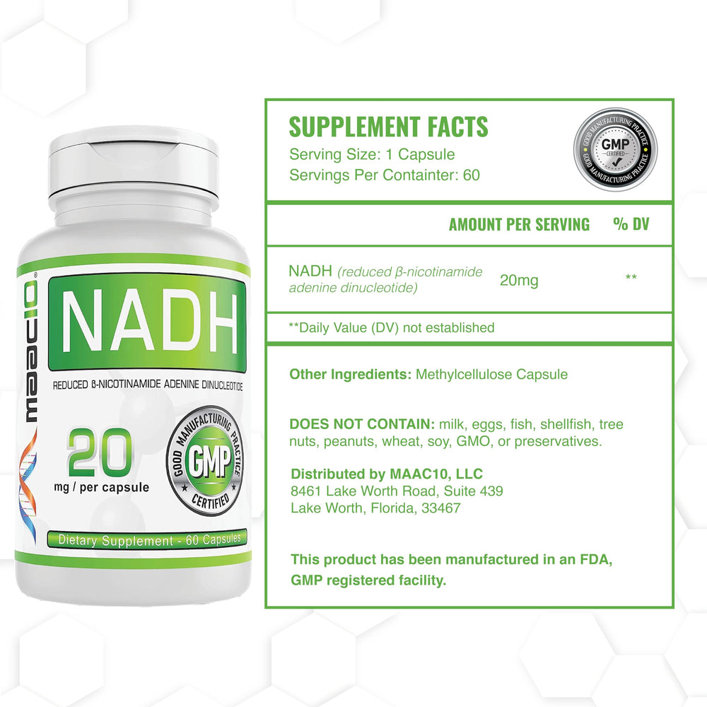 MAAC10 NADH capsules 60-count for convenient daily energy and focus support.