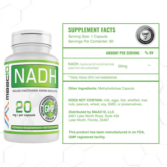 MAAC10 NADH capsules 60-count for convenient daily energy and focus support.
