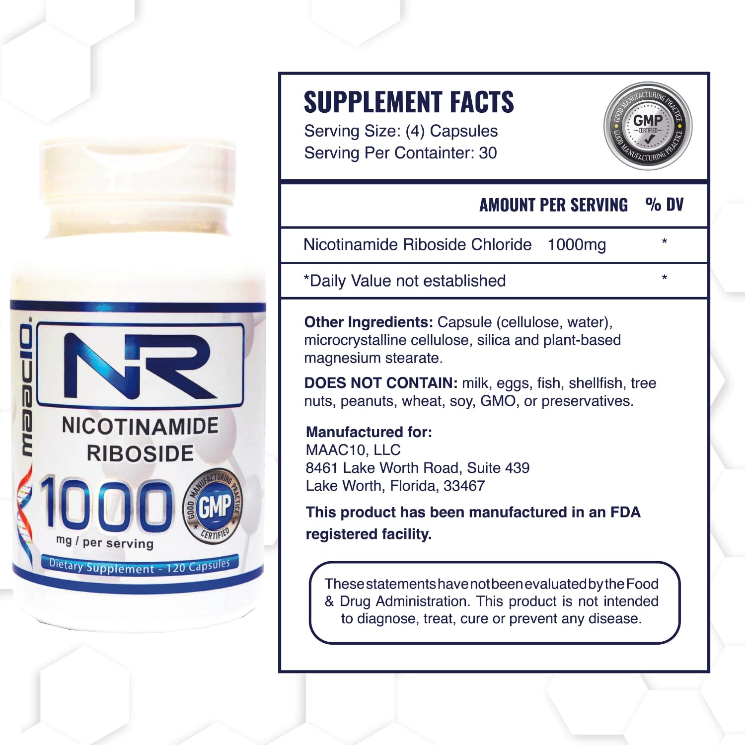 MAAC10 NR capsules close-up for easy daily dosing.