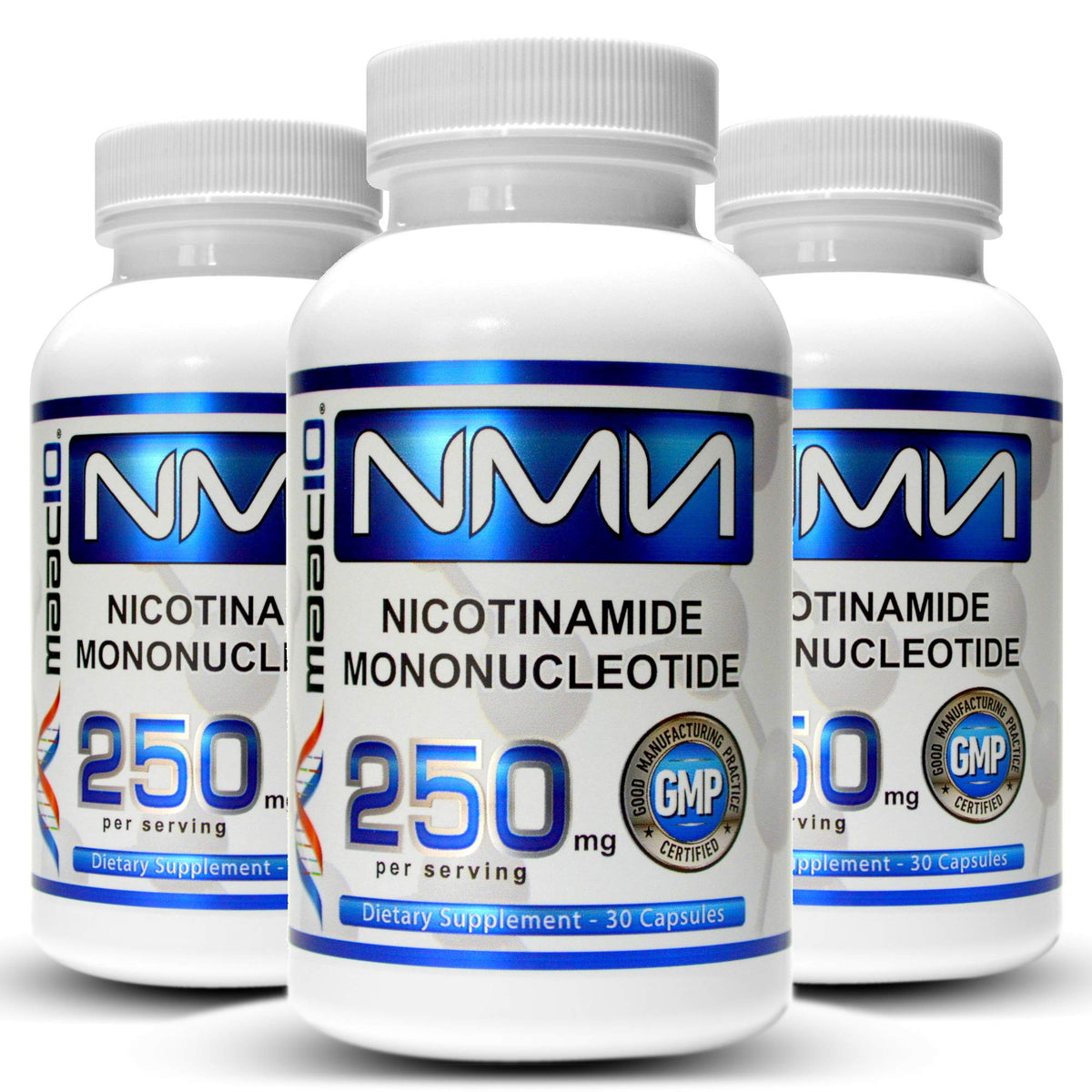 MAAC10 NMN 250mg capsules in package front, signaling stabilized NAD+ support for daily vitality.