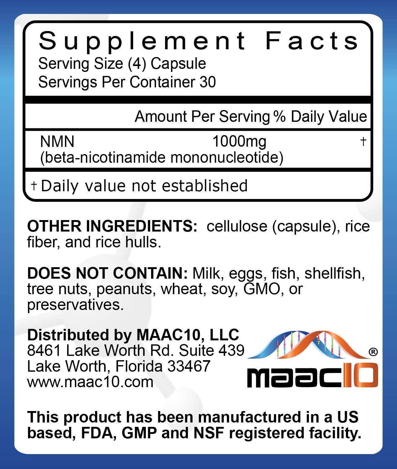 MAAC10 NMN capsules closeup showing easy-to-swallow capsules