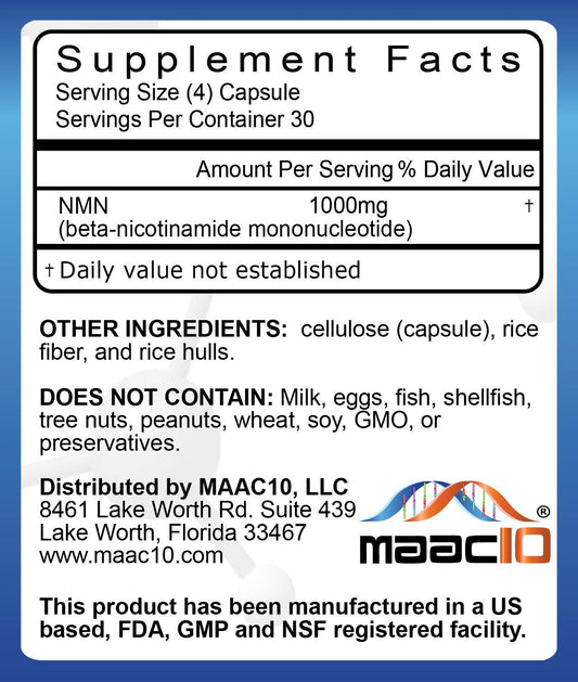 MAAC10 NMN capsules closeup showing easy-to-swallow capsules