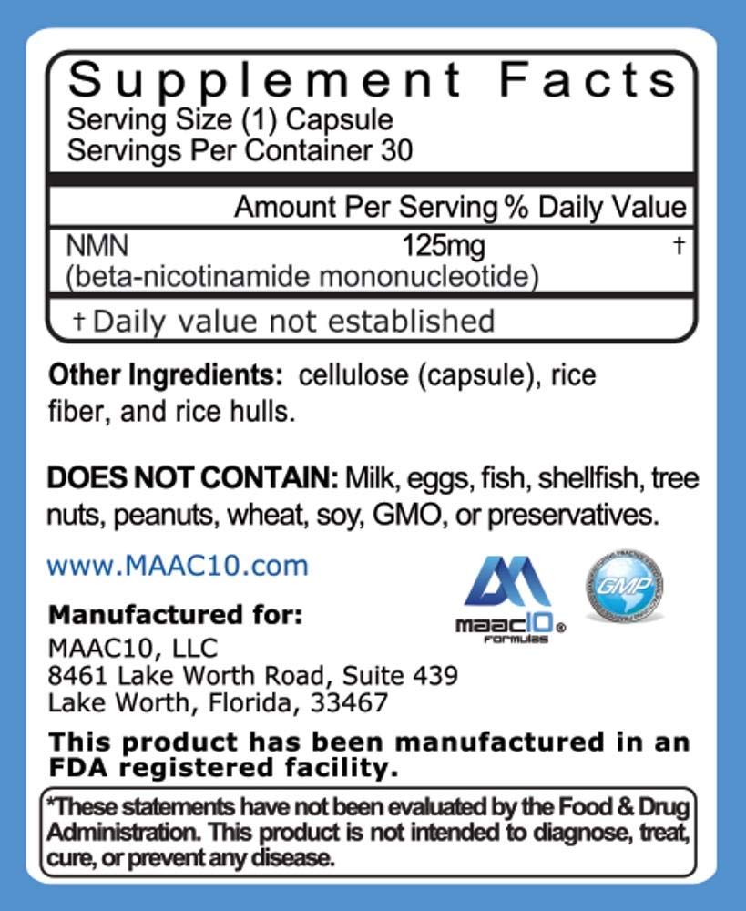 Close-up of MAAC10 NMN capsules showing compact dosage