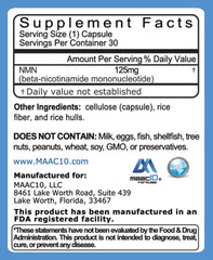 Close-up of MAAC10 NMN capsules showing compact dosage