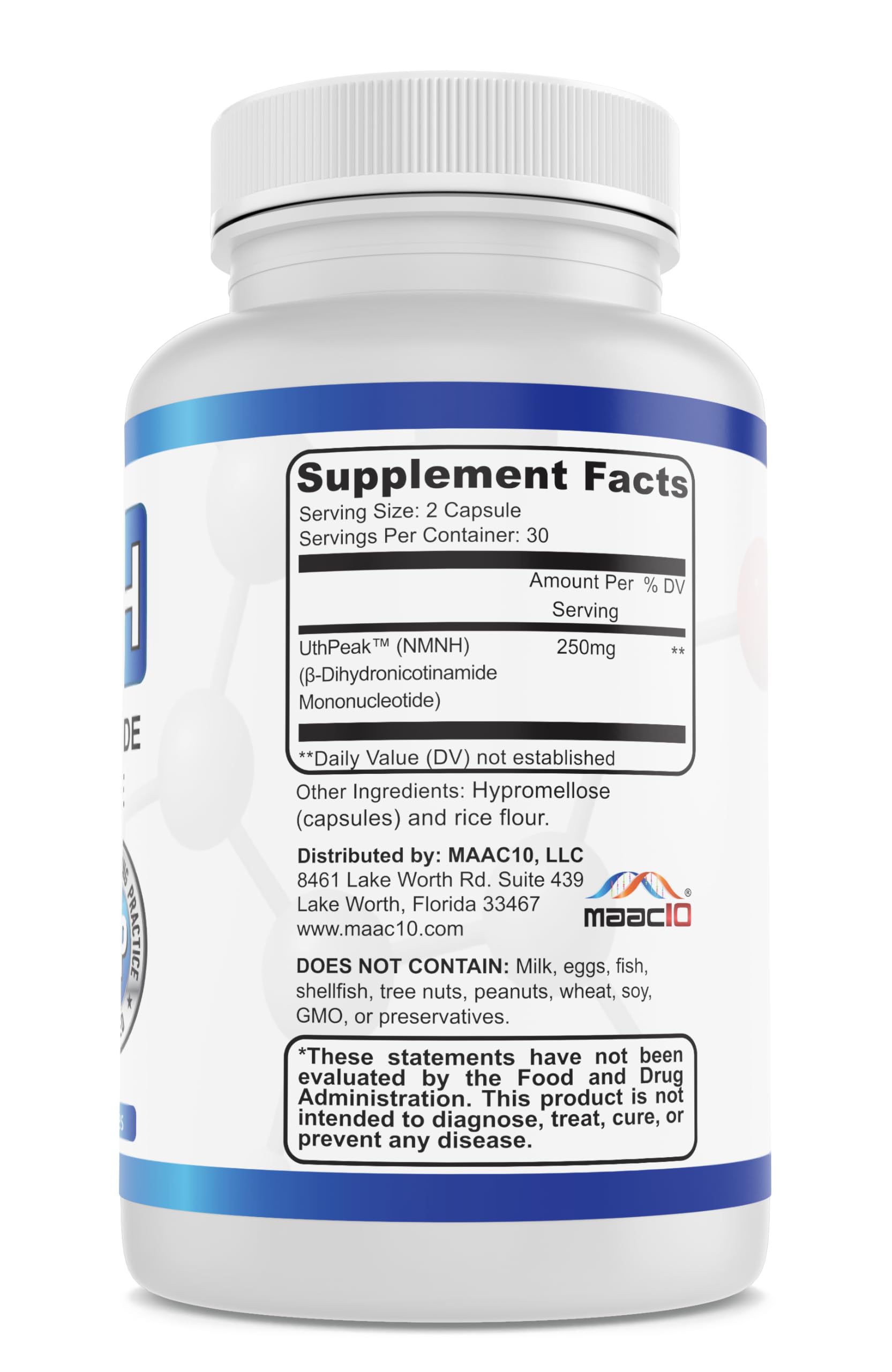 MAAC10 NMNH capsules in blister packaging for daily use support.