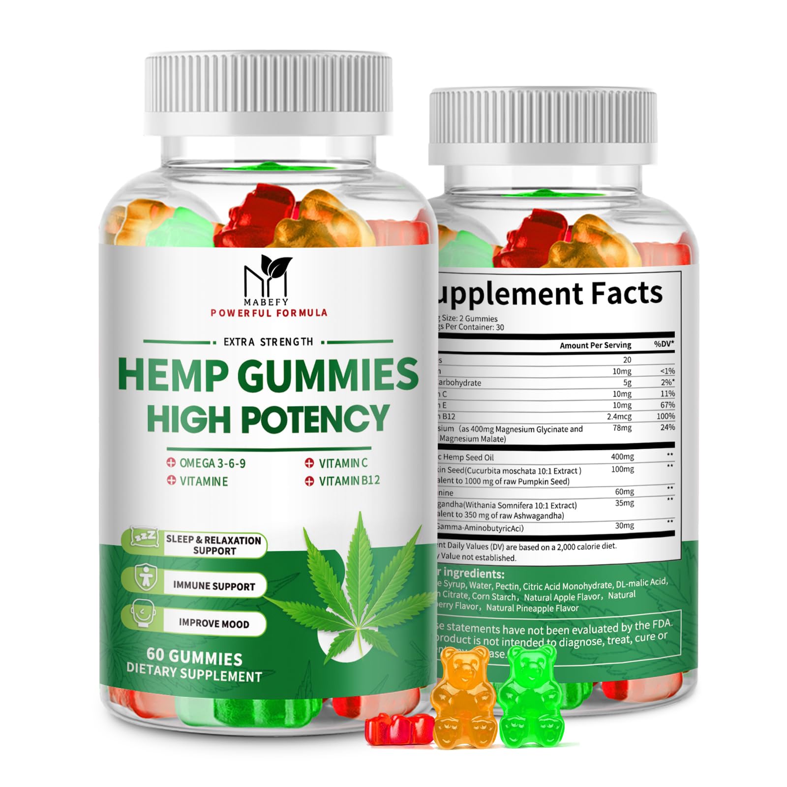 MABEFY 2-pack sleep gummies bottle close-up for relaxing evenings