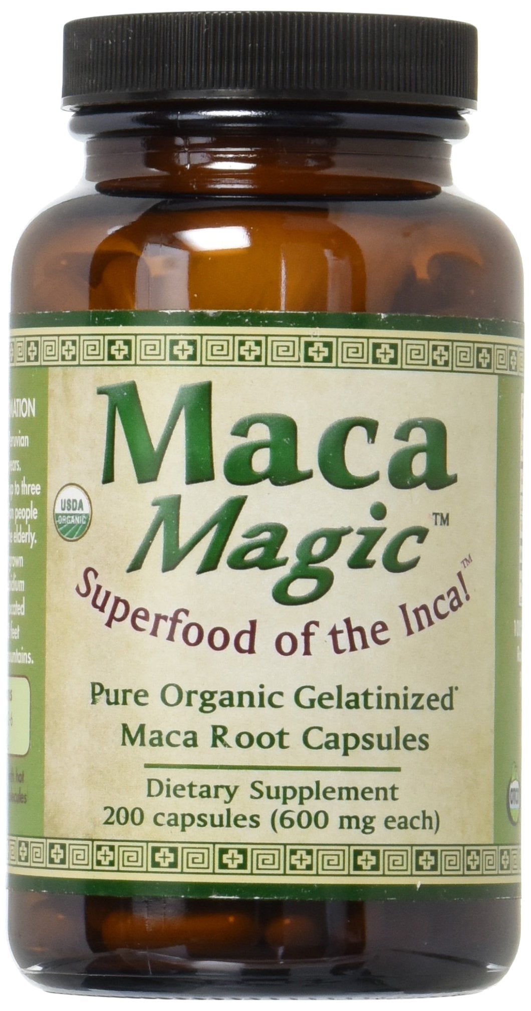 Maca Magic Organic capsules bottle front view for daily energy support.