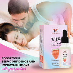 MACARIA V18 Tightening Oil ingredient bottle highlight manjikani-oil for elasticity support.