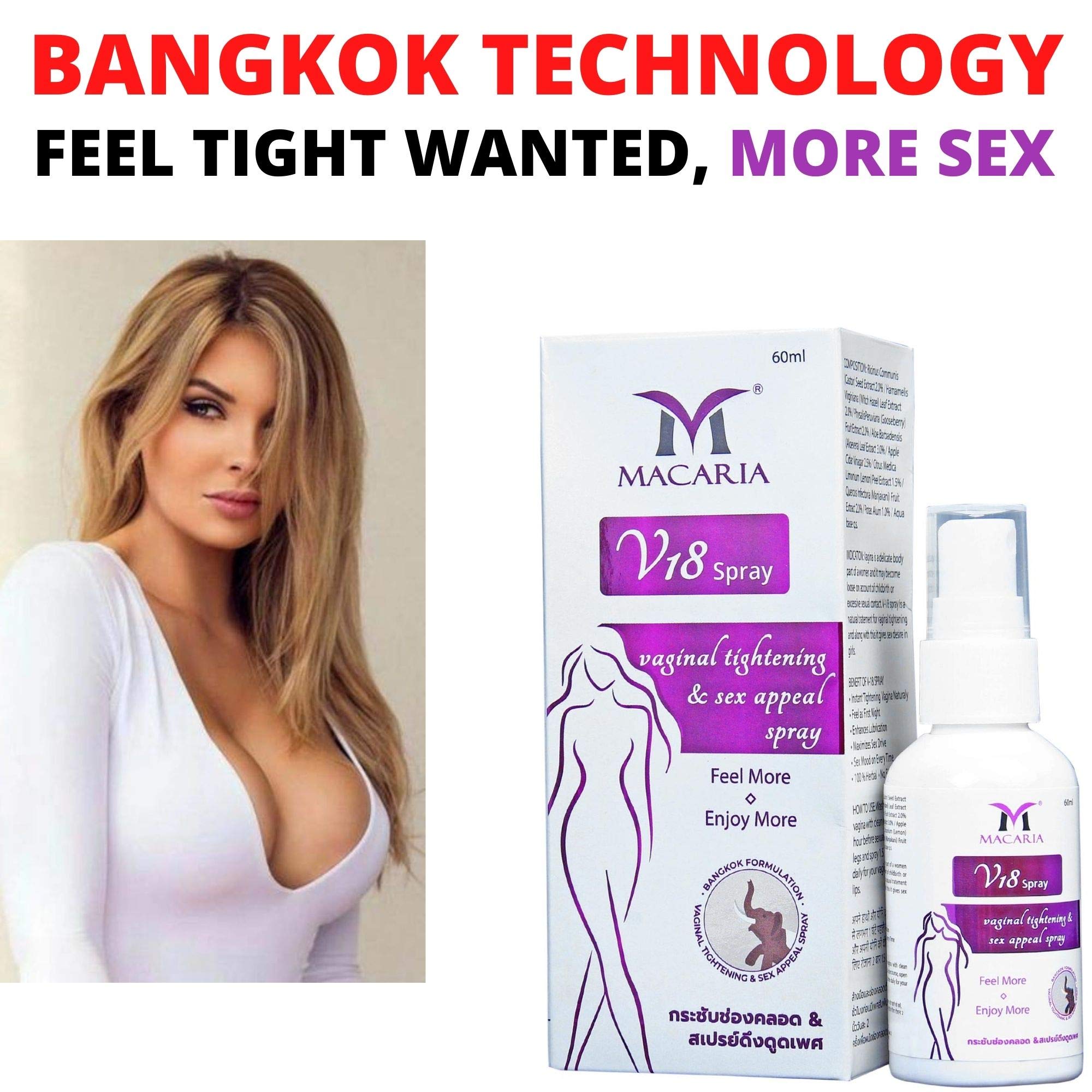 Macaria V18 label shows pH-balanced formula and natural extracts for comfort.