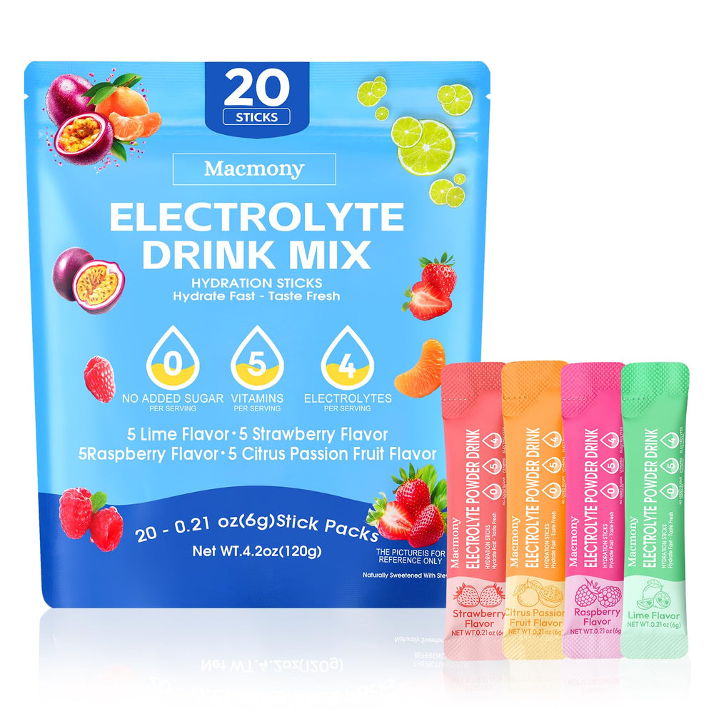 Macmony electrolyte packets box ready for hydration on the go.