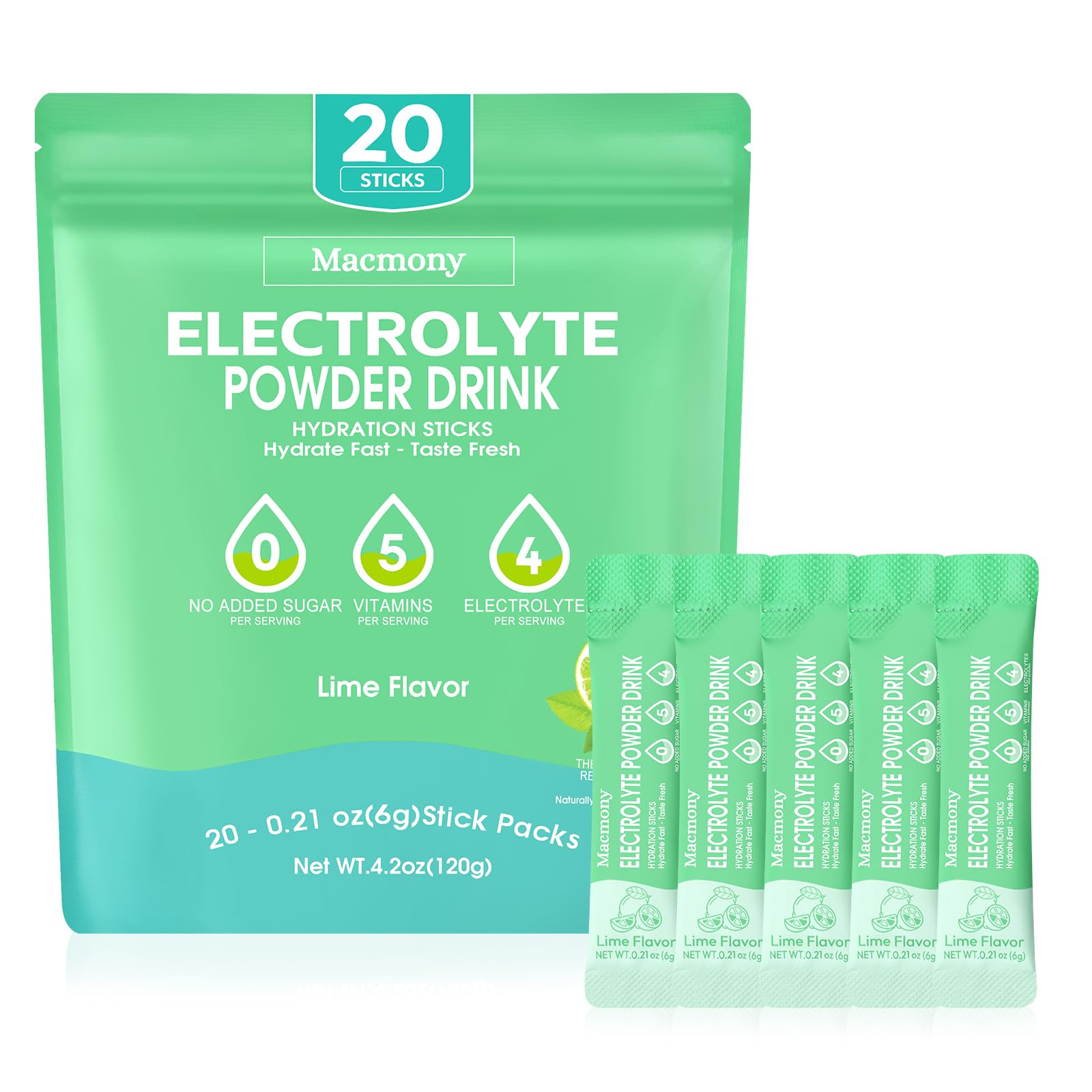 Macmony electrolyte powder lime box front for on-the-go hydration