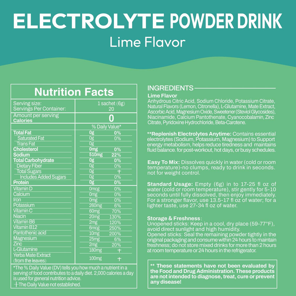 Macmony electrolyte powder lime packets open showing individual servings
