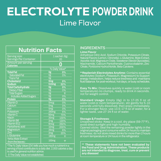Macmony electrolyte powder lime packets open showing individual servings