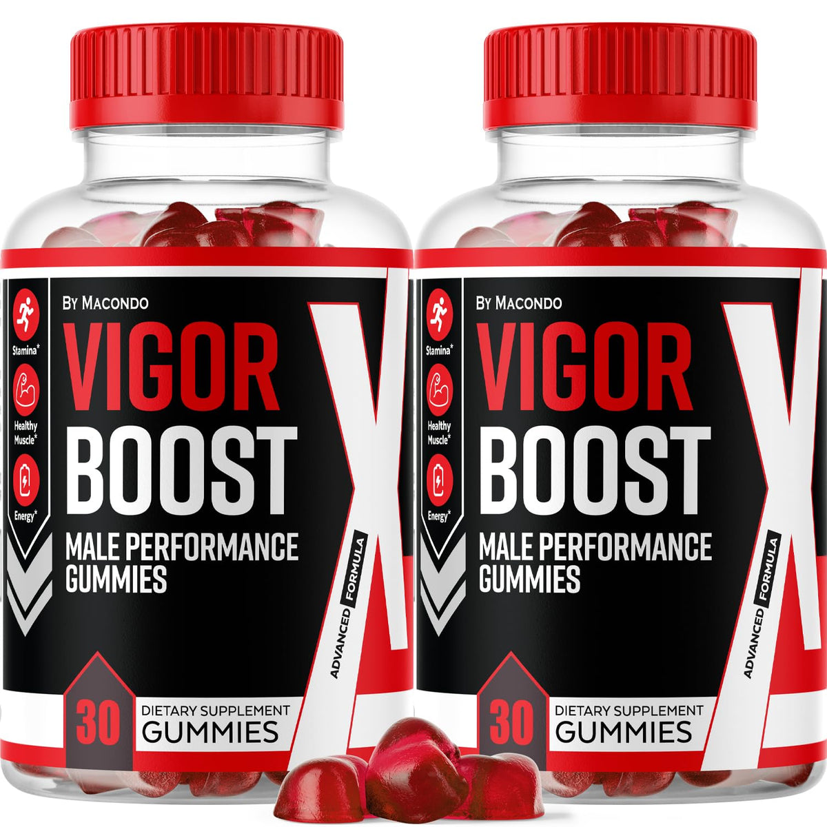 Macondo Vigor Boost X Gummies bottle front view for daily energy support.