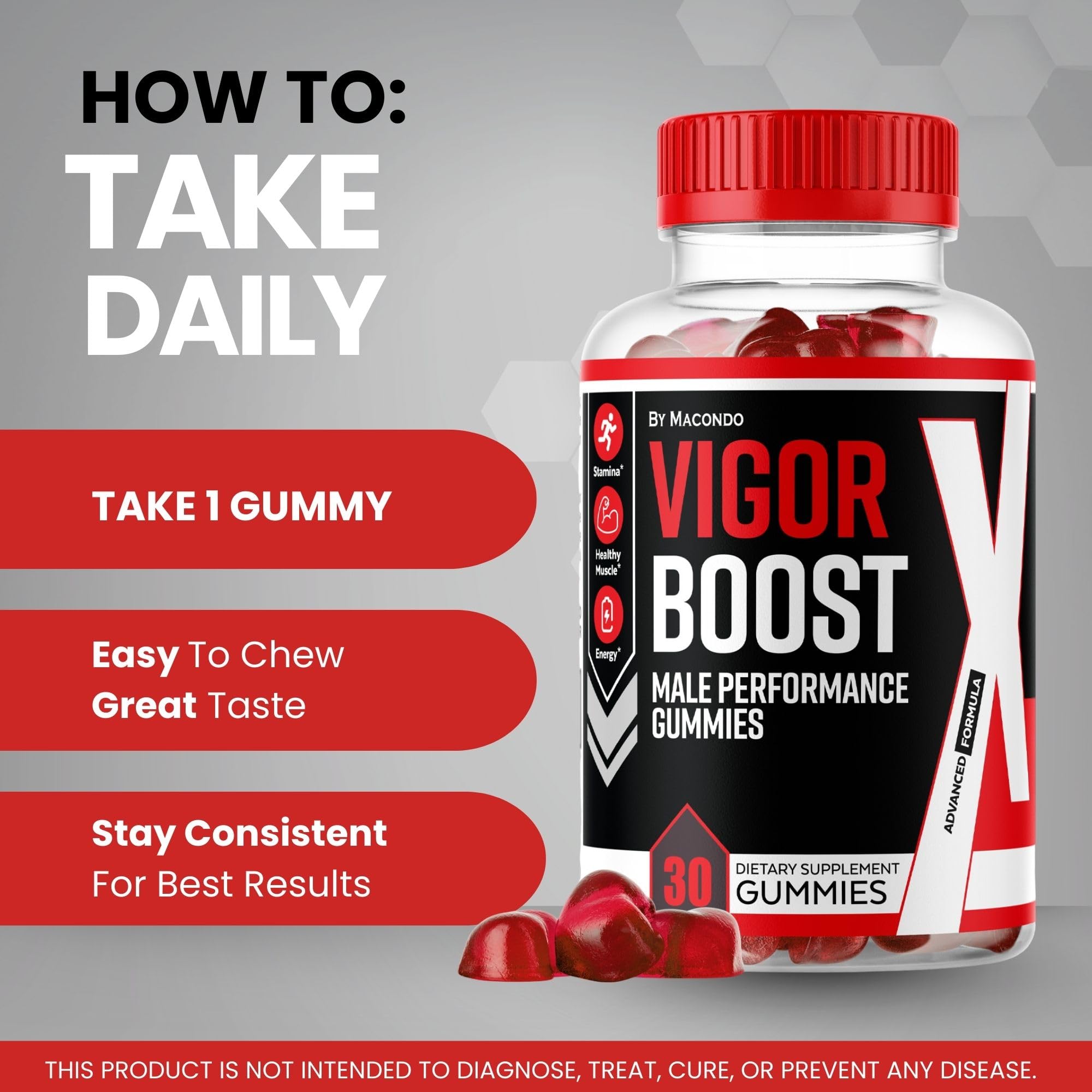 Macondo Vigor Boost X Gummies 2-pack packaging on display for value.