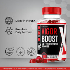 Macondo Vigor Boost X Gummies on a desk setup for daily energy.
