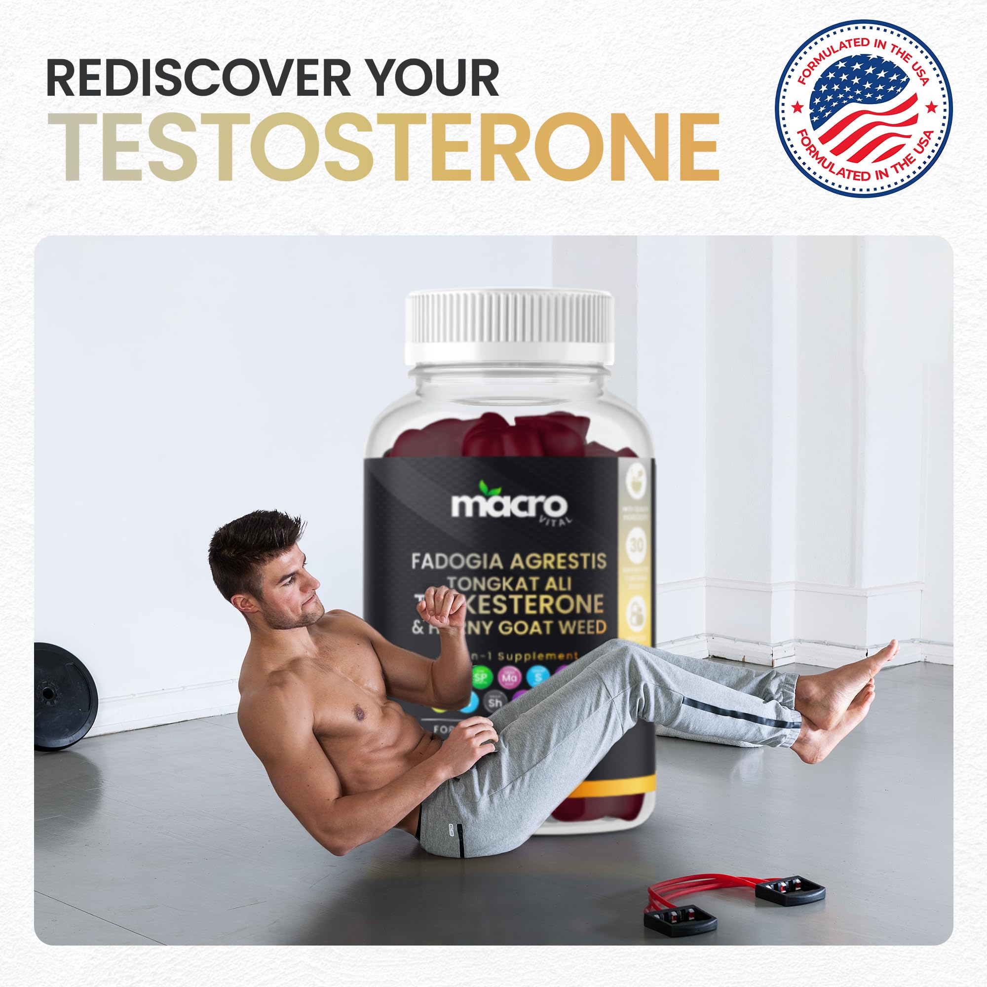 Macro Vital Turkesterone-Tongkat Ali gummies highlight potent ingredients for performance.