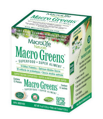 MacroLife Macro Greens bottle front for convenient daily greens on busy mornings.