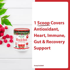 MacroLife Naturals Miracle Reds scoop demonstrates easy measurement for fast mixing