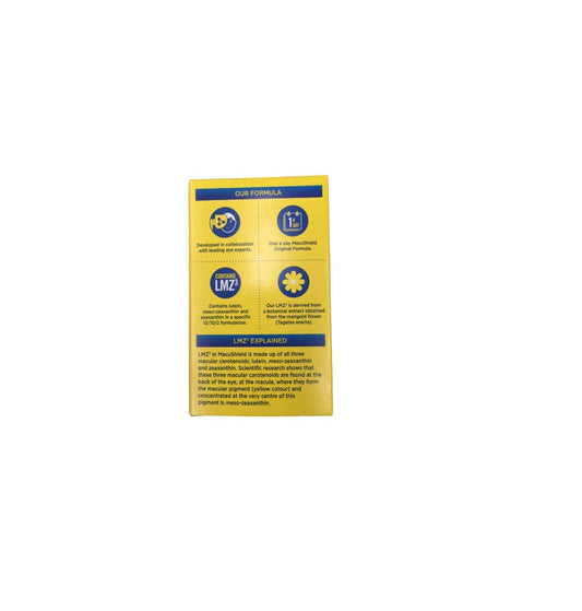 MacuShield capsules label close-up highlighting lutein and zeaxanthin ingredients