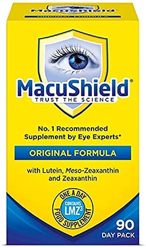 MacuShield eye supplement bottle label close-up for trusted daily use.