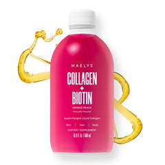 MAËLYS Collagen orange peach bottle with inviting flavor for daily routine.