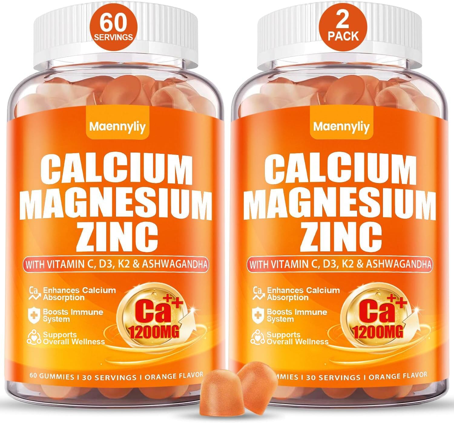 Maennyliy Calcium 1200 mg gummies bottle close-up for easy absorption and daily wellness.