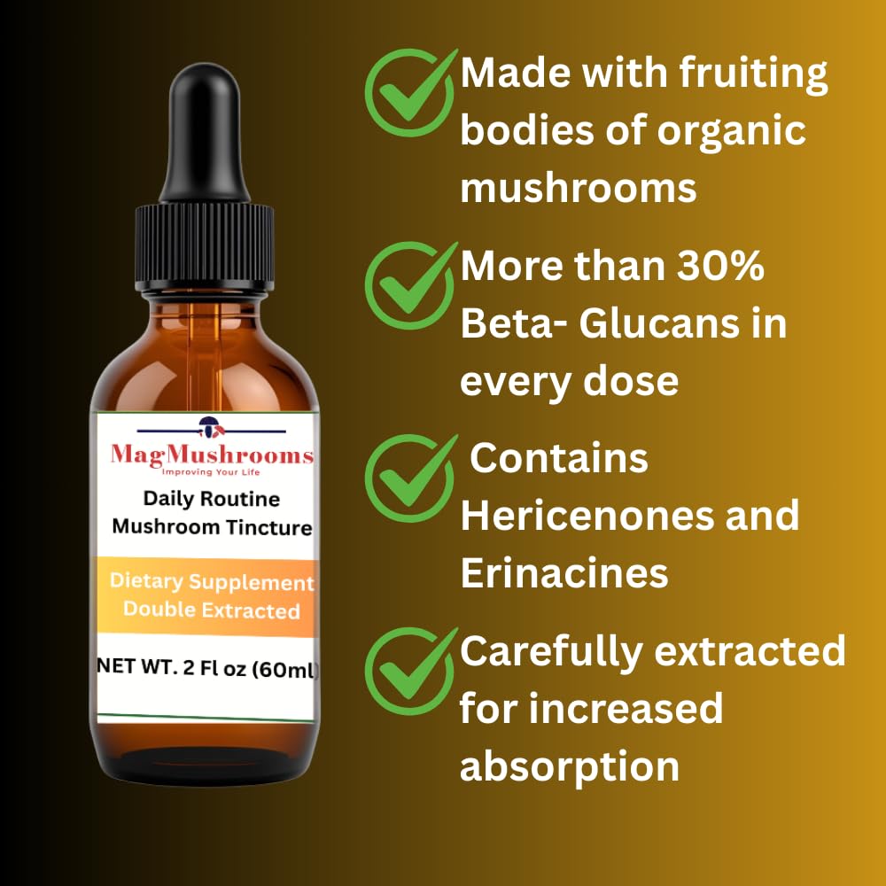 Mag Mushrooms label shows Lion’s Mane, Cordyceps, and Reishi blend