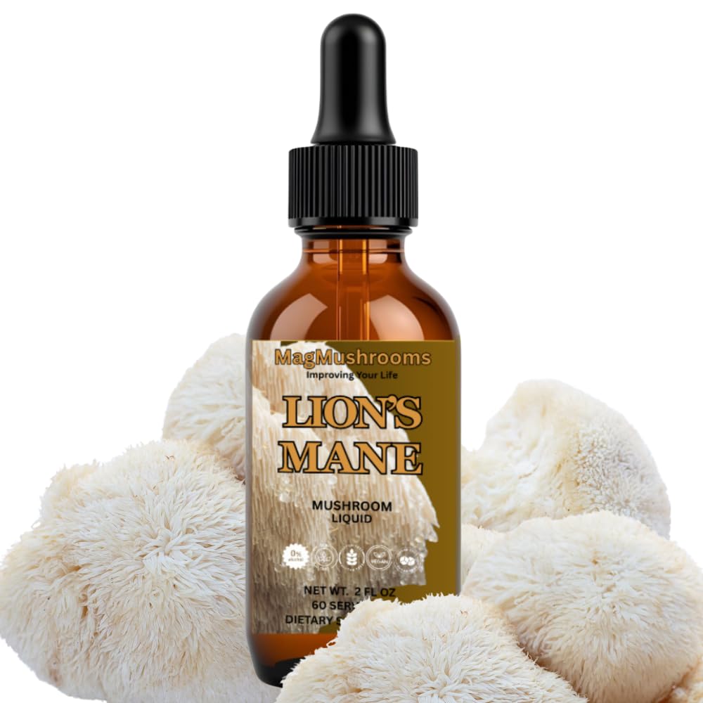 Mag Mushrooms Lion's Mane bottle pour for daily cognitive support