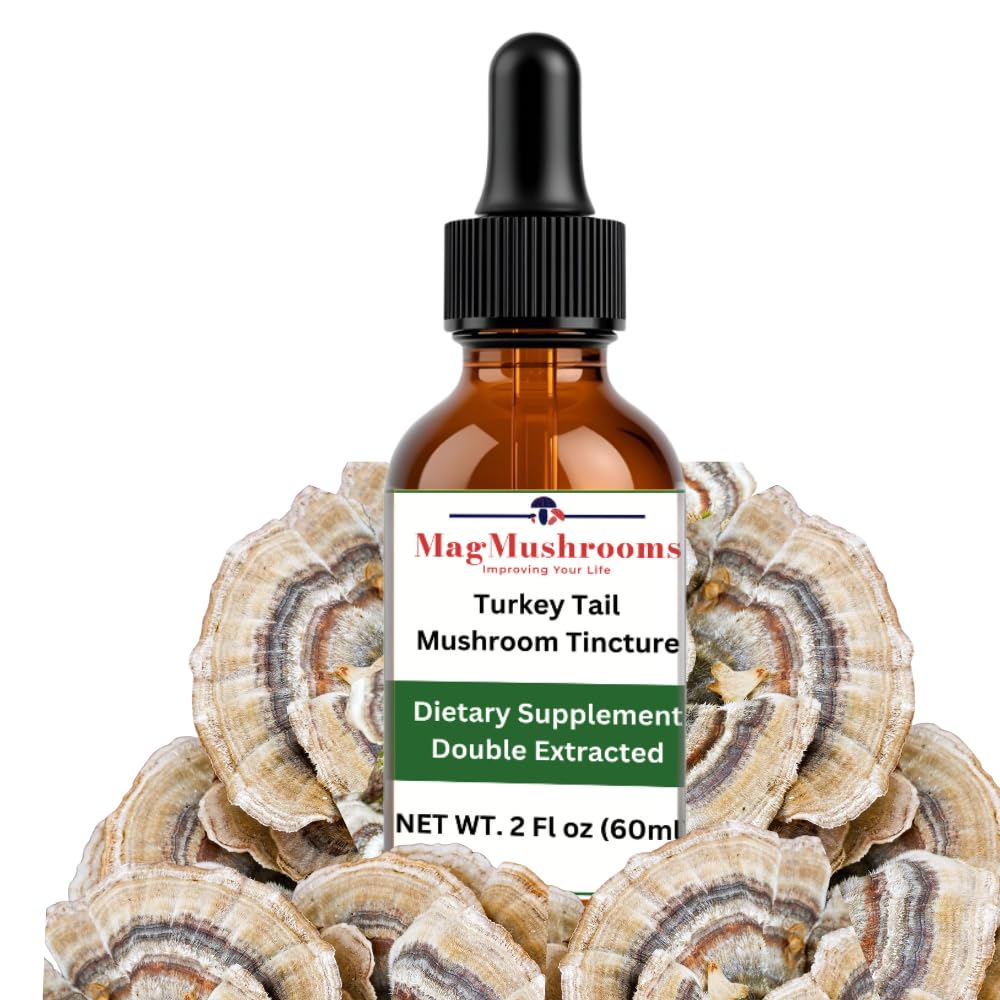 Mag Mushrooms Turkey Tail tincture bottle highlighting potency for daily support