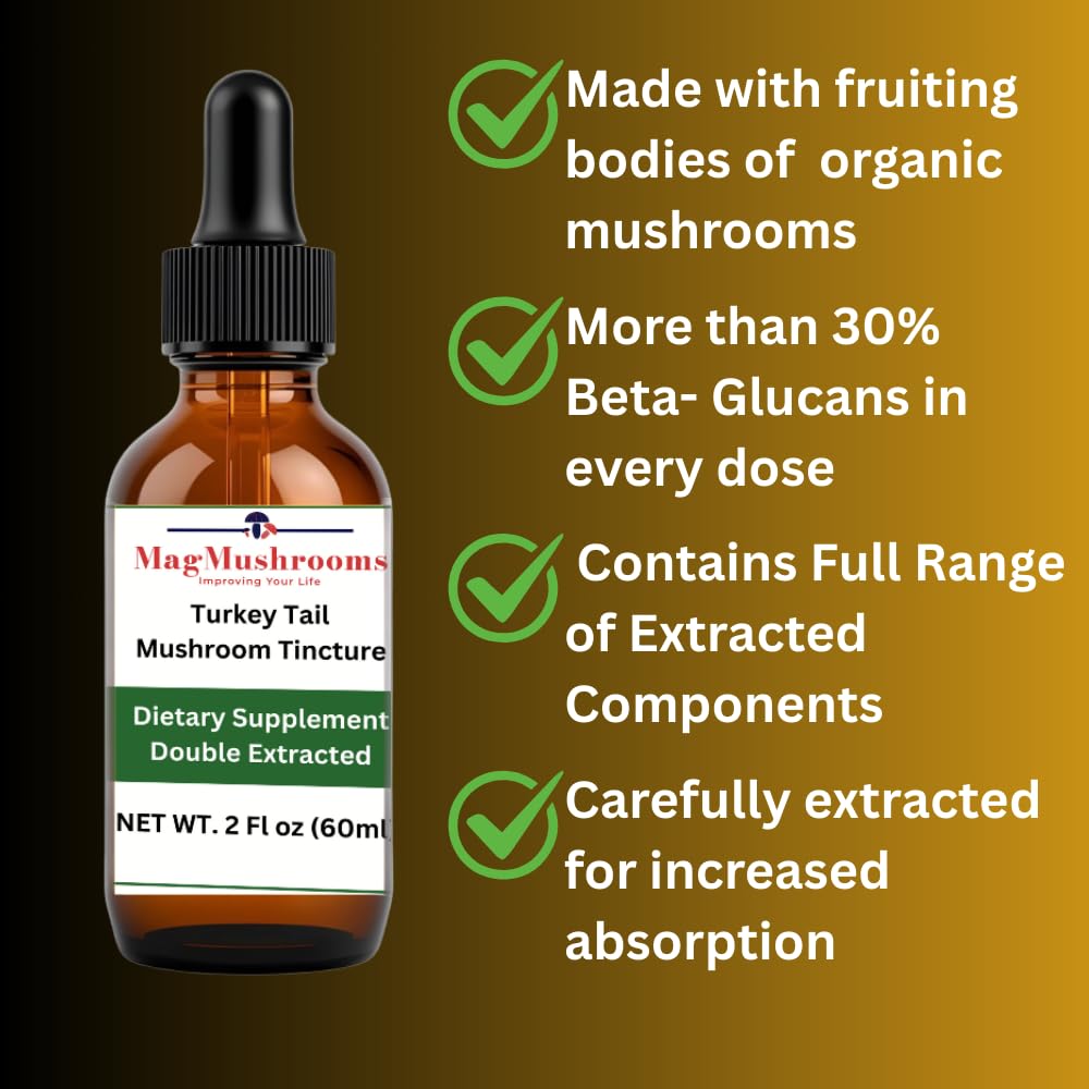 Mag Mushrooms Turkey Tail tincture pour shown for precise serving