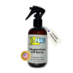 MAG Recovery magnesium spray kids bottle demonstrates fragrance-free relief for growing pains.