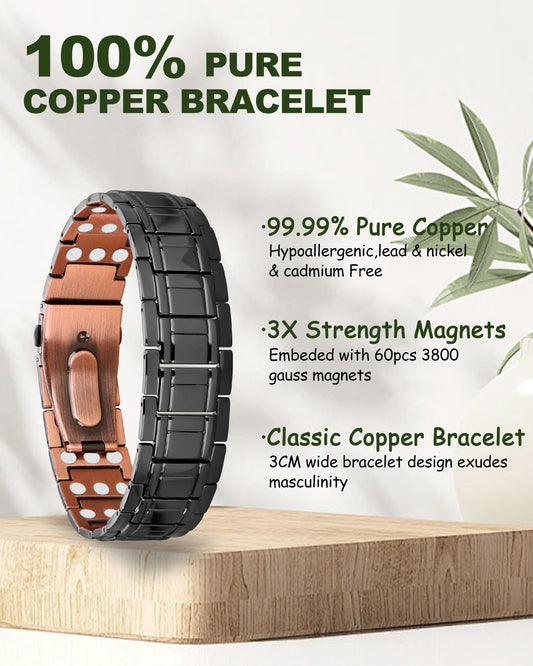 MagEnergy copper bracelet showing three magnet rows for balanced wear.
