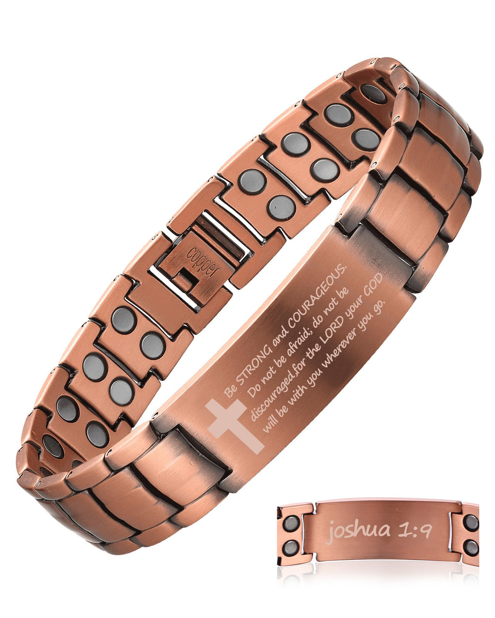 MagEnergy copper bracelet for men with adjustable cross design on wrist