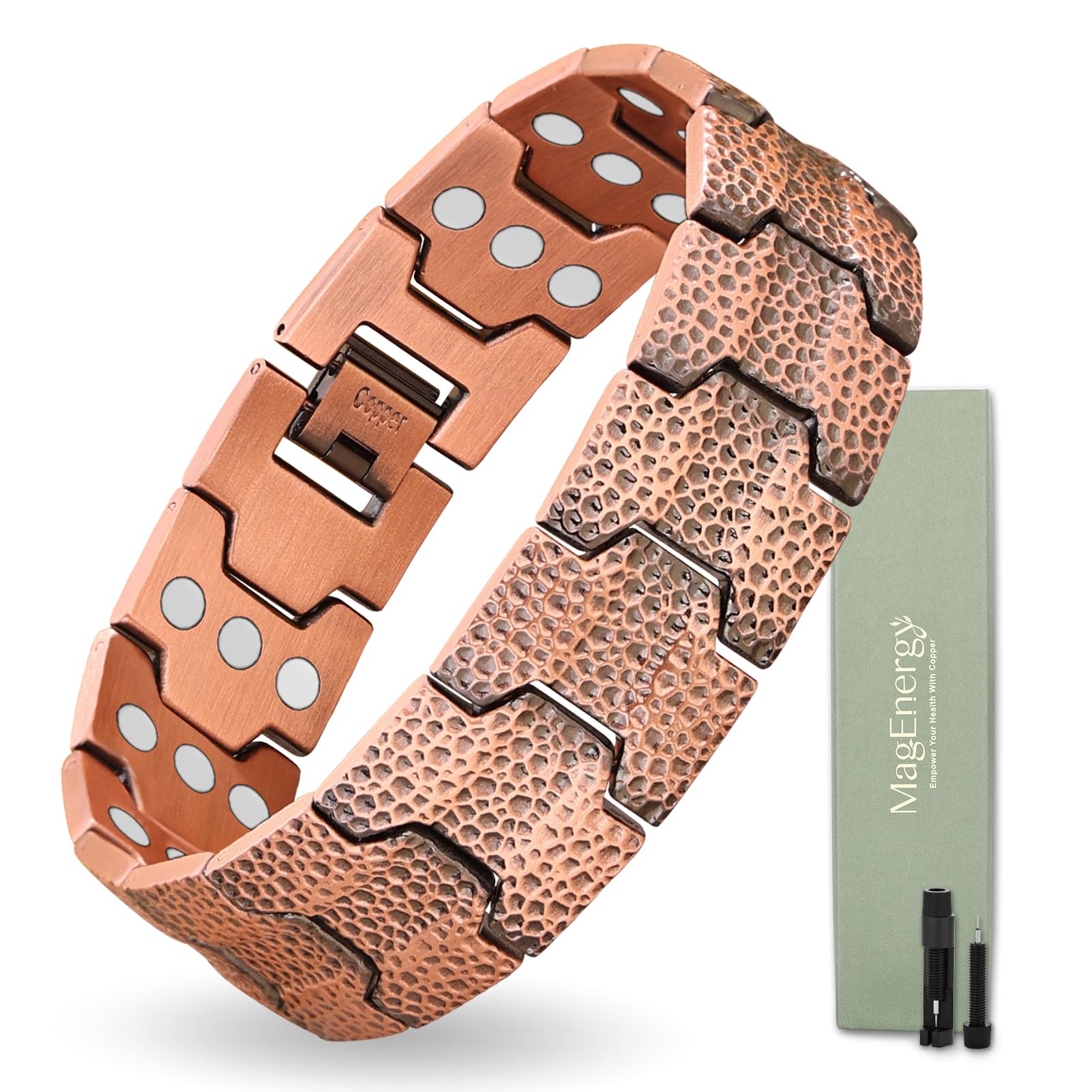 MagEnergy copper bracelet for men with hammered design for daily wear