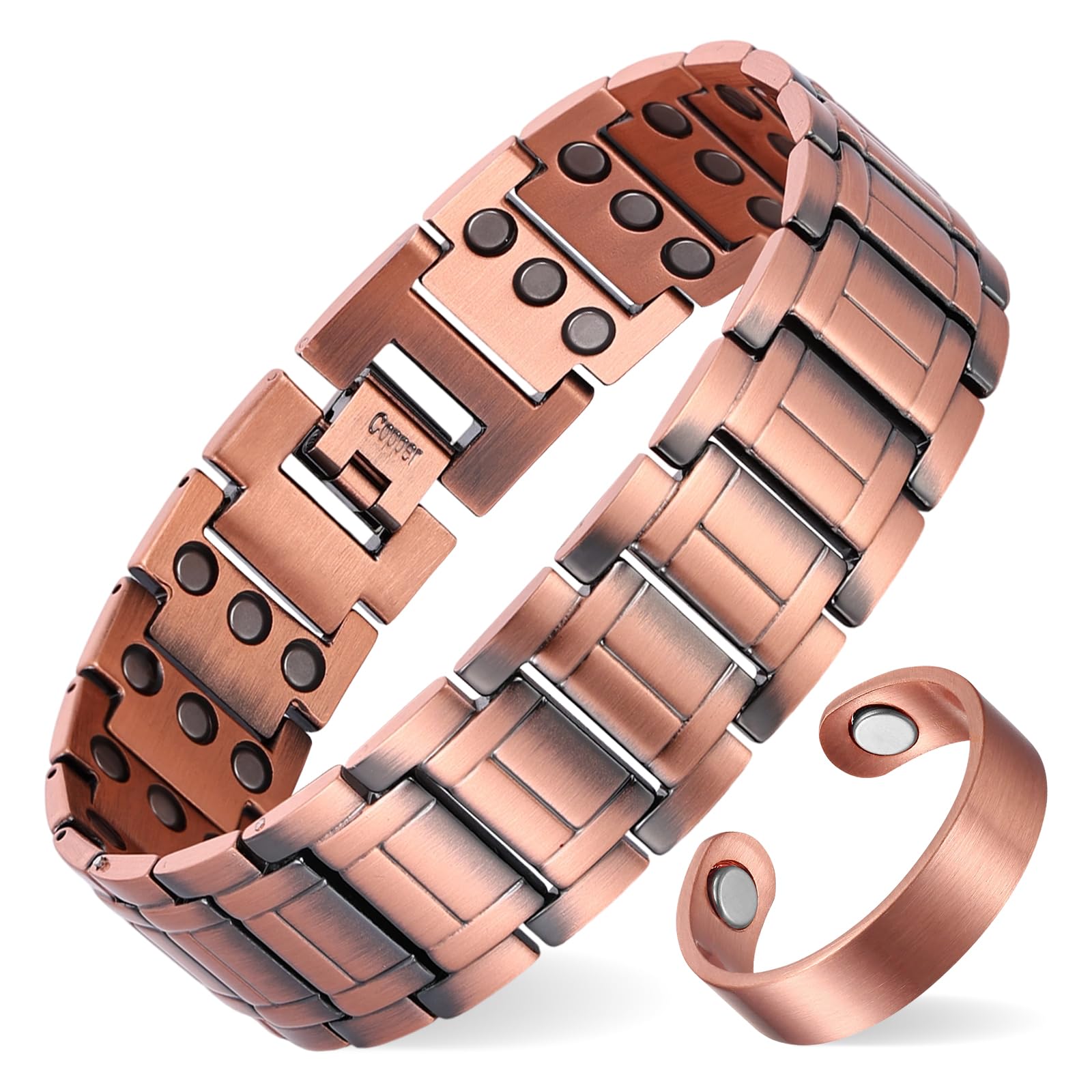 MagEnergy copper bracelet close-up shows premium craftsmanship and hypoallergenic design for daily wear.
